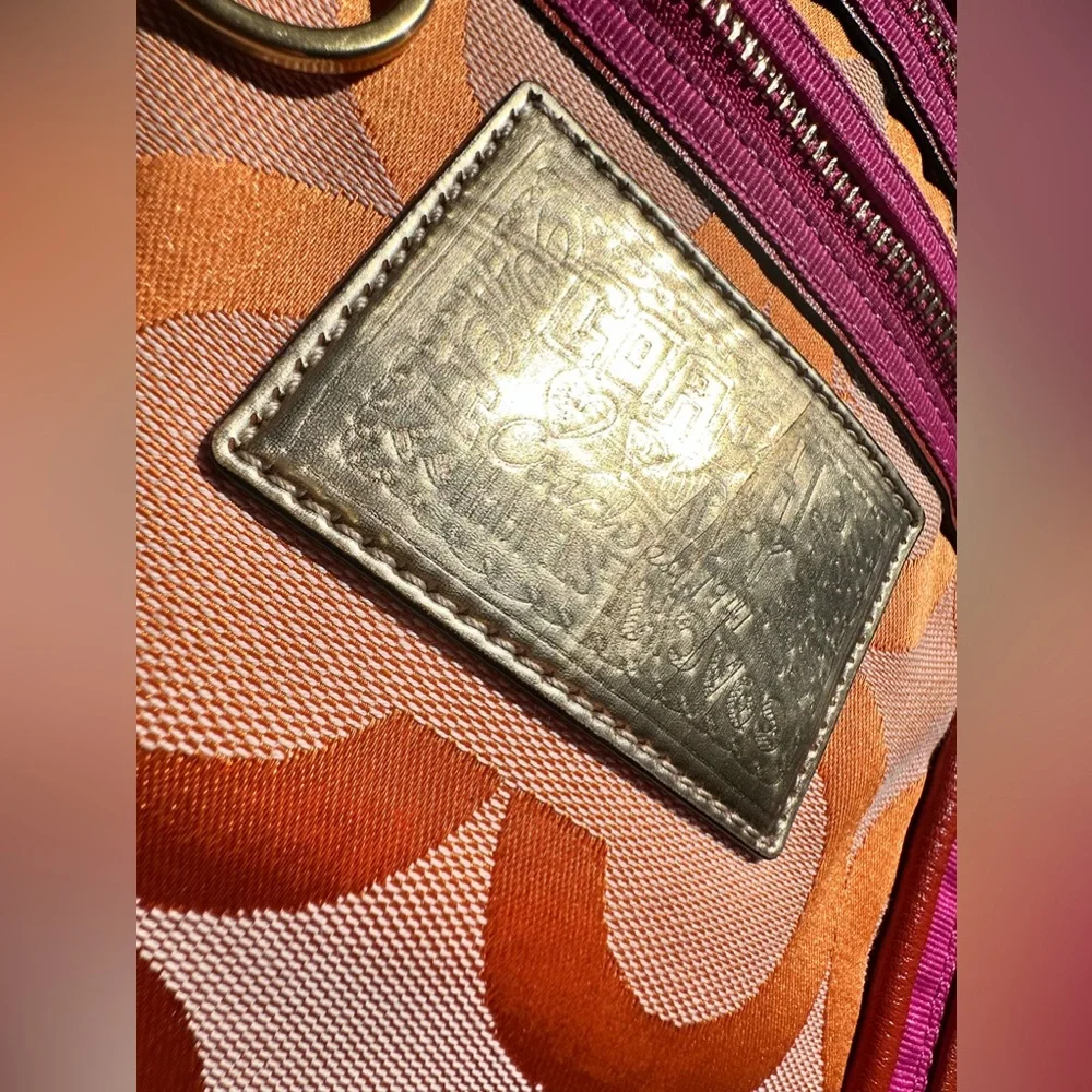 Coach Poppy OP Art Signature Jacquard Leather Orange/pink Tote Shoulder Bag - Picture 4 of 16